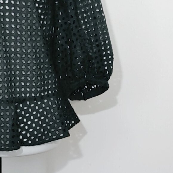 NWT CLUB MONACO Black eyelet embroidered puff sleeve blouse - Picture 5 of 12